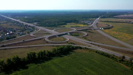 Large-car-interchange,-aerial-shot.-Route-Kiev-Zhytomyr