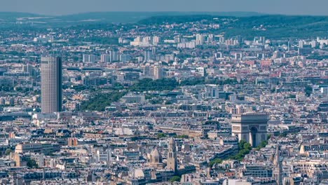 Top-view-of-Paris-skyline-from-observation-deck-of-Montparnasse-tower-timelapse.-Main-landmarks-of-european-megapolis.-Paris,-France