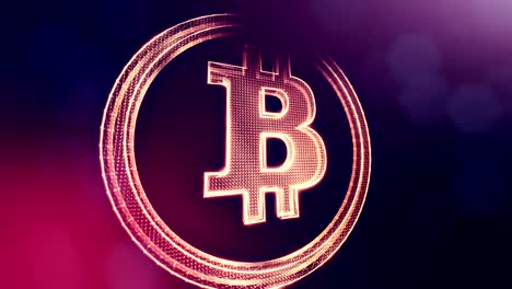 logo-de-Bitcoin-en-una-moneda-de-partículas.-Fondo-financiero-hecho-de-partículas-de-brillo-como-holograma-vitrtual.-Animación-loop-3D-brillante-con-la-profundidad-de-campo,-bokeh-y-copia.-Fondo-violeta-1.