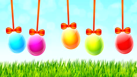 Colorful-Easter-eggs-on-green-grass-background