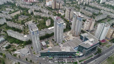 4K-Aerial-drone-footage.-Rusanivka-district-in-Kiev,-Ukraine