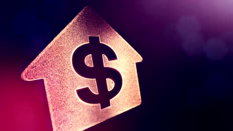 dollar-sign-in-emblem-of-a-house.-Finance-background-of-luminous-particles.-3D-loop-animation-with-depth-of-field,-bokeh-and-copy-space-for-your-text.-Violet-color-v2.