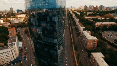 Aerial-footage-of-modern-business-center-in-the-middle-of-the-old-town