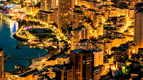 Nice-aerial-view,-beautiful-illuminated-embankment-and-buildings-in-resort-city