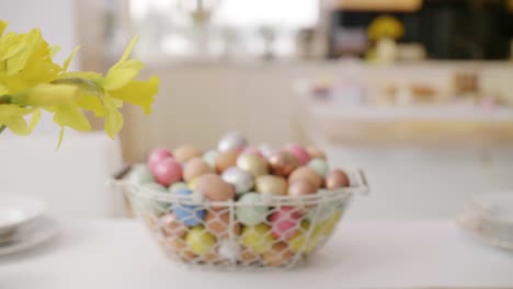 Close-up-of-easter-eggs-in-wire-basket