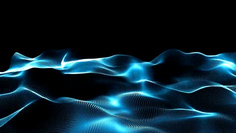 Abstract-blue-wavy-lines.-Digital-data-and-network-connection-dots-in-technology-concept-on-black-background,-abstract-illustration