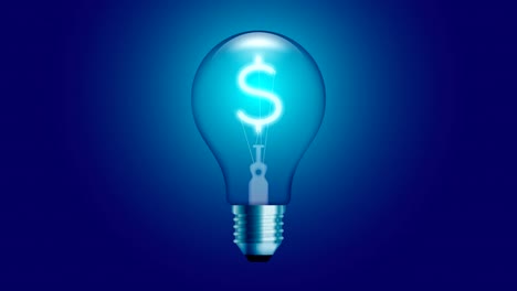 Alphabet-Incandescent-light-bulb-beating-switch-on-set-Currency-USD-(United-States-Dollars)-symbol-concept-glow-in-blue-gradient-background-seamless-looping-animation-4K,-with-copy-space