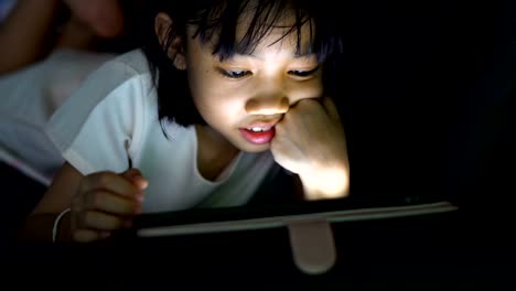 children-girl-use-tablet-computer-on-the-sofa-at-the-relax-time