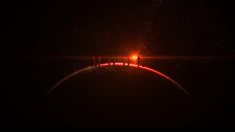 Red-planet-moon-with-sunrise-in-space