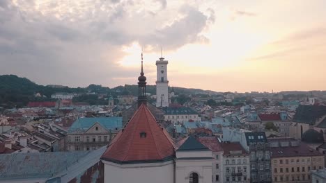 Aerial-City-Lviv,-Ukraine.-European-City.-Popular-areas-of-the-city.-Town-Hall