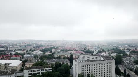 Aerial-view-of-town-with-socialist-soviet-style-of-building-at-cloudy-day.-Buildings-were-built-in-the-Soviet-Union.-The-architecture-looks-like-most-post-soviet-commuter-towns.