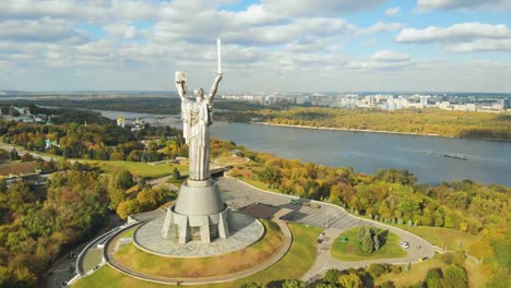 Aerial-view-of-Monument-Motherland,-Kiev,-Ukraine