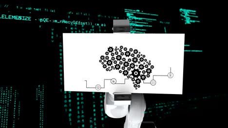 Roboterarm-zeigt-Diagramm-auf-weißem-und-schwarzem-Hintergrund