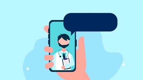 Arzt-in-Smartphone-Telemedizin-Technologie-Animation