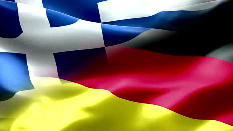 Waving-flag-of-Germany-and-Greece,-europe-economy