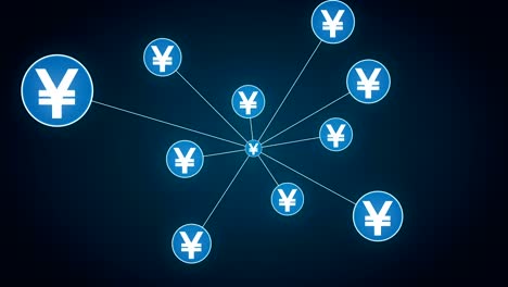 Yen-currency-symbol,-Numerous-dots-gather-to-create-a-Pound-currency-sign,-dots-makes-global-world-map,-internet-of-things.-financial-technology.2.