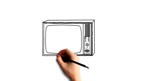 Whiteboard-Stop-Motion-Stil-Animation-Handzeichnung-den-alten-Fernseher