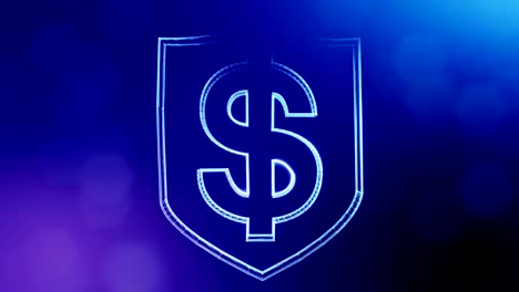 dollar-sign-in-emblem-of-shield.-Finance-background-of-luminous-particles.-3D-seamless-animation-with-depth-of-field,-bokeh-and-copy-space-for-your-text.Blue-color-v2