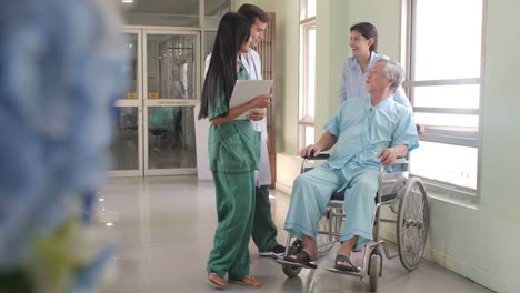 Asian-women-reassuring-and-cheering-elderly-patients-in-wheelchair