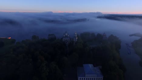 Sunrise-view-of-Uglich-at-Volga-river,-Russia