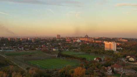 Aerial-view-of-the-city-at-sunset.