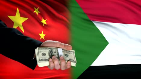 Funcionarios-de-China-y-Sudán-intercambian-tanque-por-dinero,-antecedentes-de-bandera,-seguridad