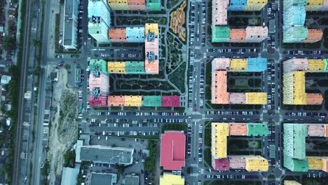 aerial-view-of-district-of-colorful-houses-in-Kiev,-Ukraine.-Comfort-town-buildings