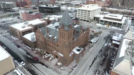 aerial-view,-america,-winter,-snow,-church