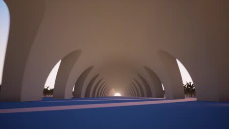 Unendliche-Tunnelperspektive-von-innen-nahtloses-Filmmaterial.-Vorwärts-in-endlosen-Korridor-Looped-Animation.-Zeitgenössische-Architektur-tagsüber.-Infinity-Effekt,-Zoom-in-realistischem-Video