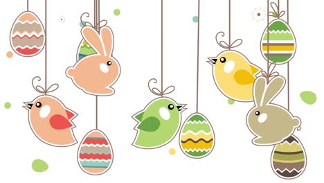 Feliz-Animación-pascual-navideña-con-pájaros,-conejos-y-huevos-de-Pascua