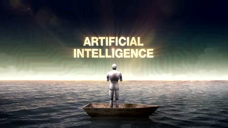 Aumento-'Inteligencia-ARTIFICIAL',-parte-delantera-del-Robot-en-la-nave,-océano,-mar.