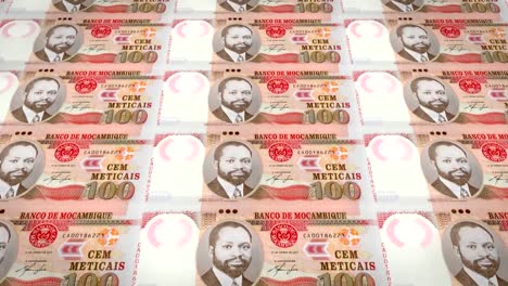 Banknotes-of-one-hundred-mozambican-meticais-of-Mozambique,-cash-money,-loop