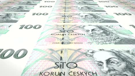 Banknoten-von-100-Tschechische-Kronen-der-Tschechischen-Republik,-Bargeld,-Schleife