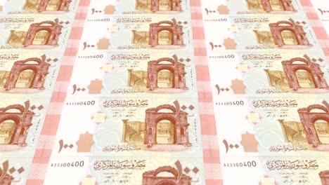 Banknotes-of-one-hundred-Syrian-pounds-of-Syria,-cash-money,-loop