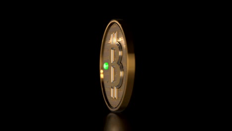 Rotierende-Bitcoin-auf-schwarzem-Hintergrund,-3d-animation