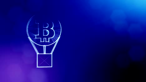 Sign-of-bitcoin-in-a-hot-air-balloon.-Financial-background-made-of-glow-particles-as-vitrtual-hologram.-Shiny-3D-loop-animation-with-depth-of-field,-bokeh-and-copy-space.-Blue-color-v2