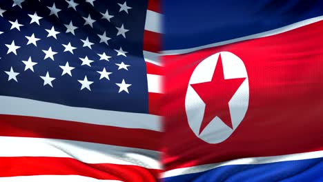 United-States-and-North-Korea-flags-background,-diplomacy-and-economic-relations