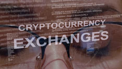 Cryptocurrency-exchange-text-on-background-of-female-developer