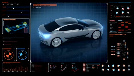 Rotierende-Elektronik,-Hybrid,-Batterie-Echo-Auto.-Ladebatterie,-Innenansicht-in-futuristischer-Display-Schnittstelle.-4k-Film.2.