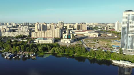 Tall-houses-in-the-Kiev-city,-aerial-view