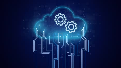 Gear-icon-on-circuit-and-cloud-composition.