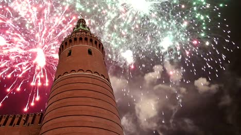 Fireworks-over-the-Moscow-Kremlin,-Russia