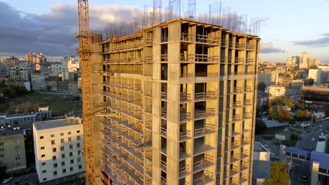 Industry-construction-and-development.-Workers-building-a-new-house.Aerial-shot