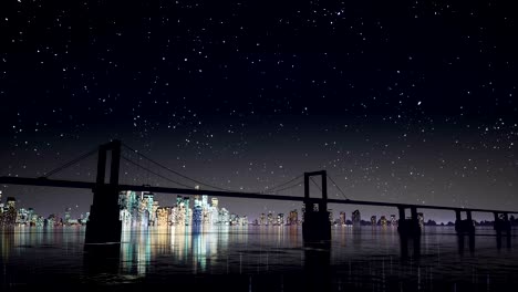 Brücke-und-Sterne-Himmel-bei-Nacht