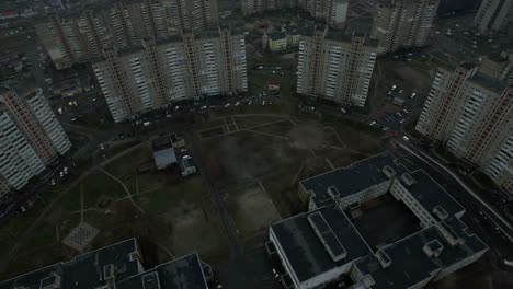 Aerial-footage-of-gray-Soviet-houses-pattern.-USSR-identical-houses