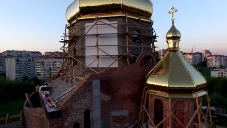 Aerial-view-of-constructed-church-in-Lviv,-Ukraine.