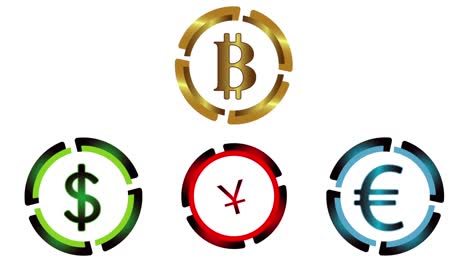 Bitcoin,-dollar,-euro,-yuan-on-white