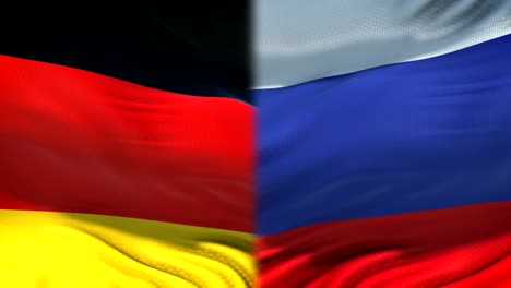 Deutschland-und-Russland-Flaggen-Hintergrund,-diplomatische-und-wirtschaftliche-Beziehungen,-Wirtschaft