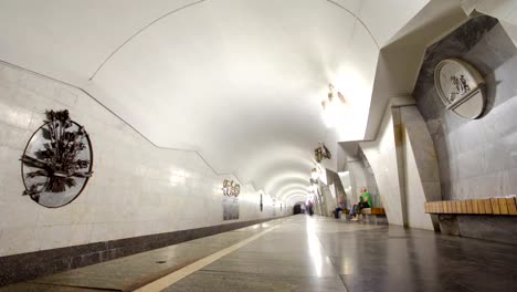 An-underground-train-departing-from-Pushkinska-metro-station-on-Saltivska-Line-of-Kharkiv-metro-timelapse-hyperlapse