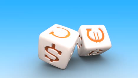 Two-rolling-dices-with-USD,-Euro-and-bitcoin-symbols